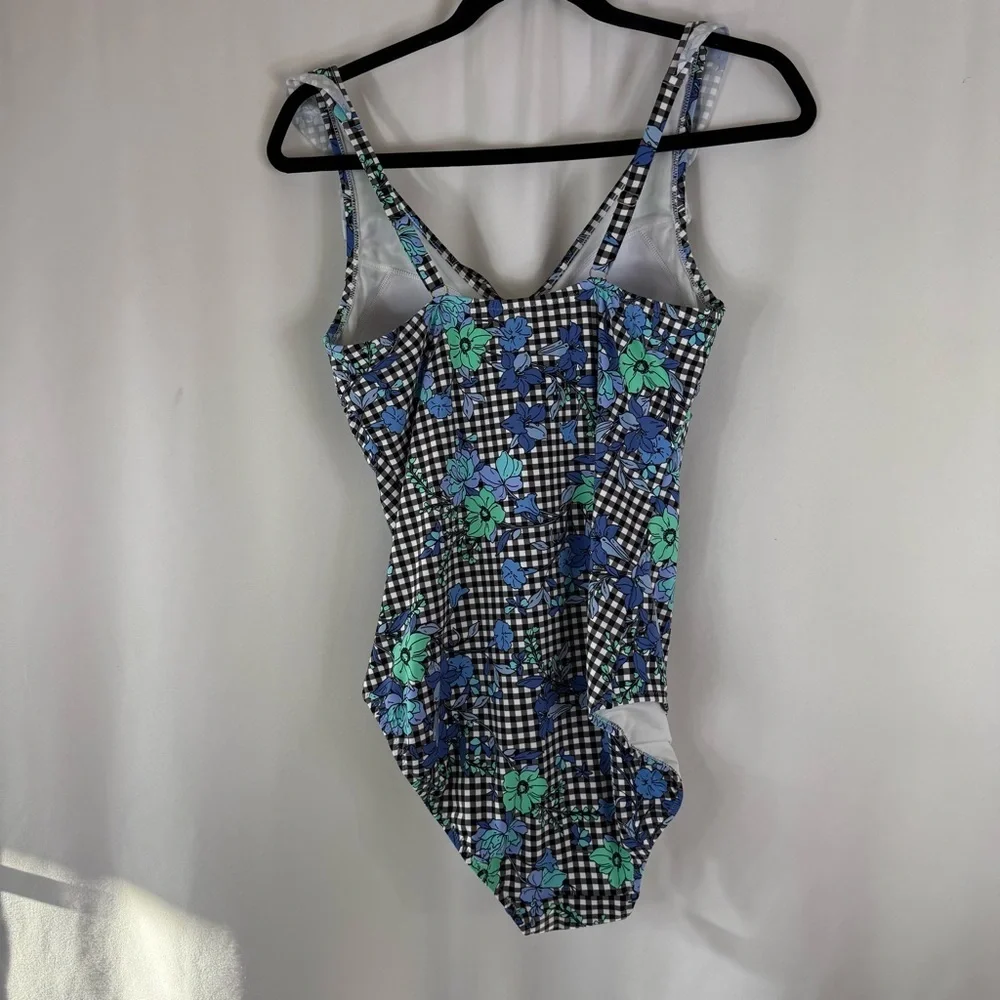 Lands' End Blue Floral Checkered one piece Swimsuit size: 10